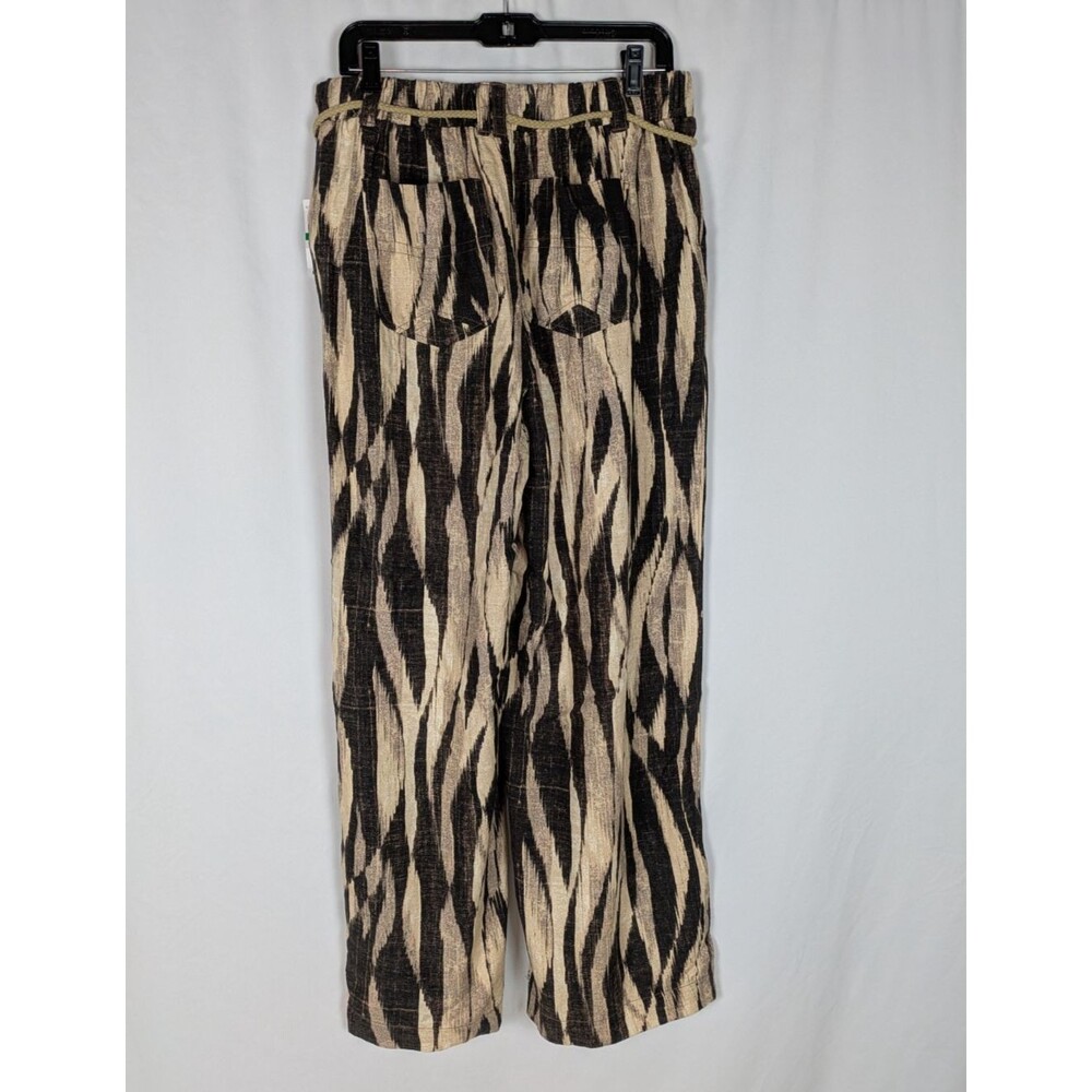 Democracy Wide Leg Pants L Women's Printed Hi Rise Rayon Tie Belt Pull On Pocket - Picture 5 of 8